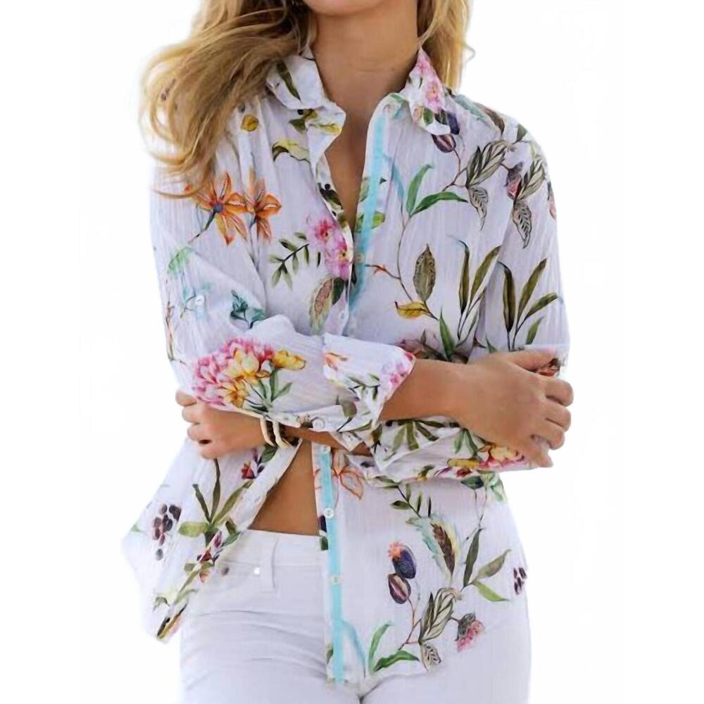 NEW CINO botanica button down shirt in white